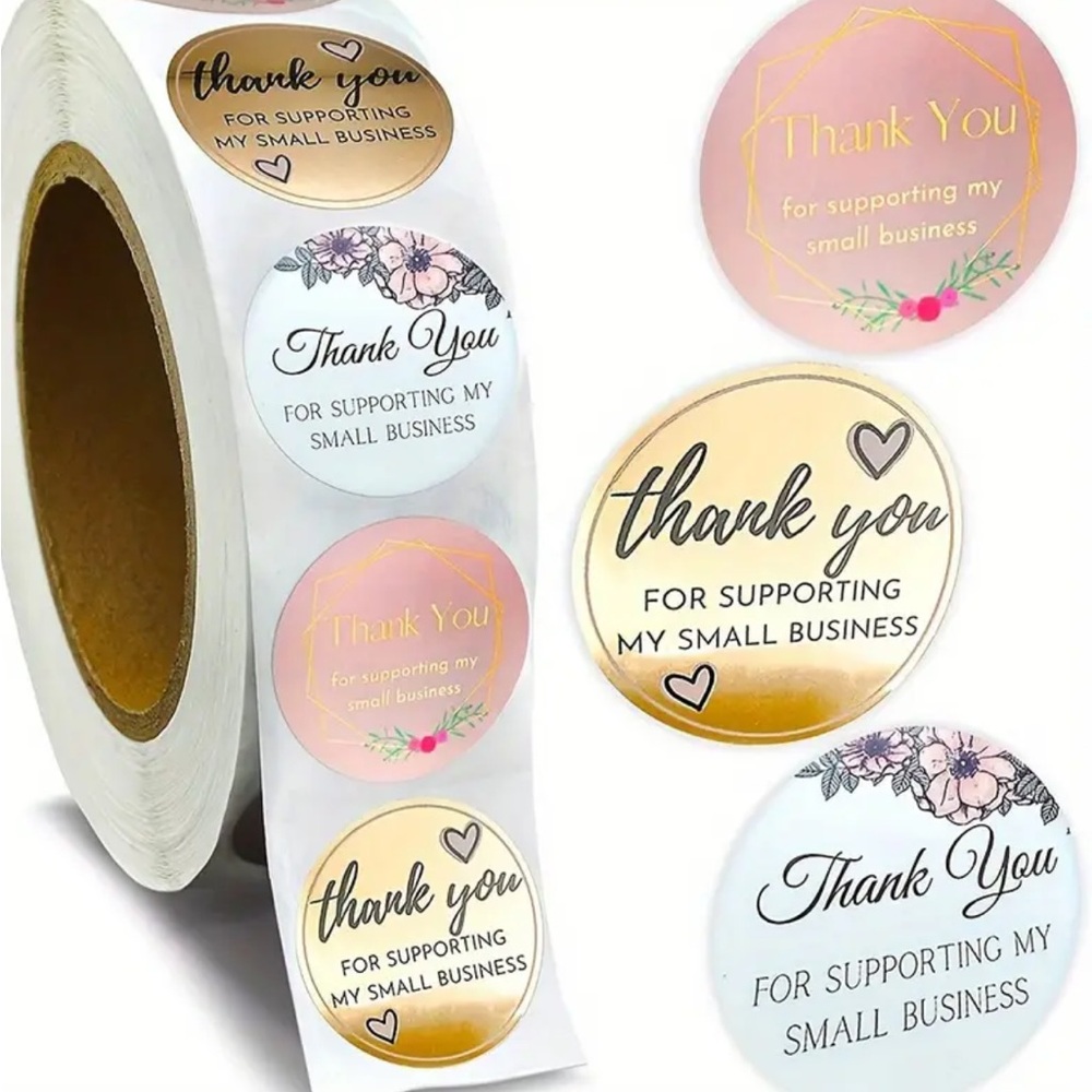 Thank You Stickers - Gold, Pink, White (pack of 50)